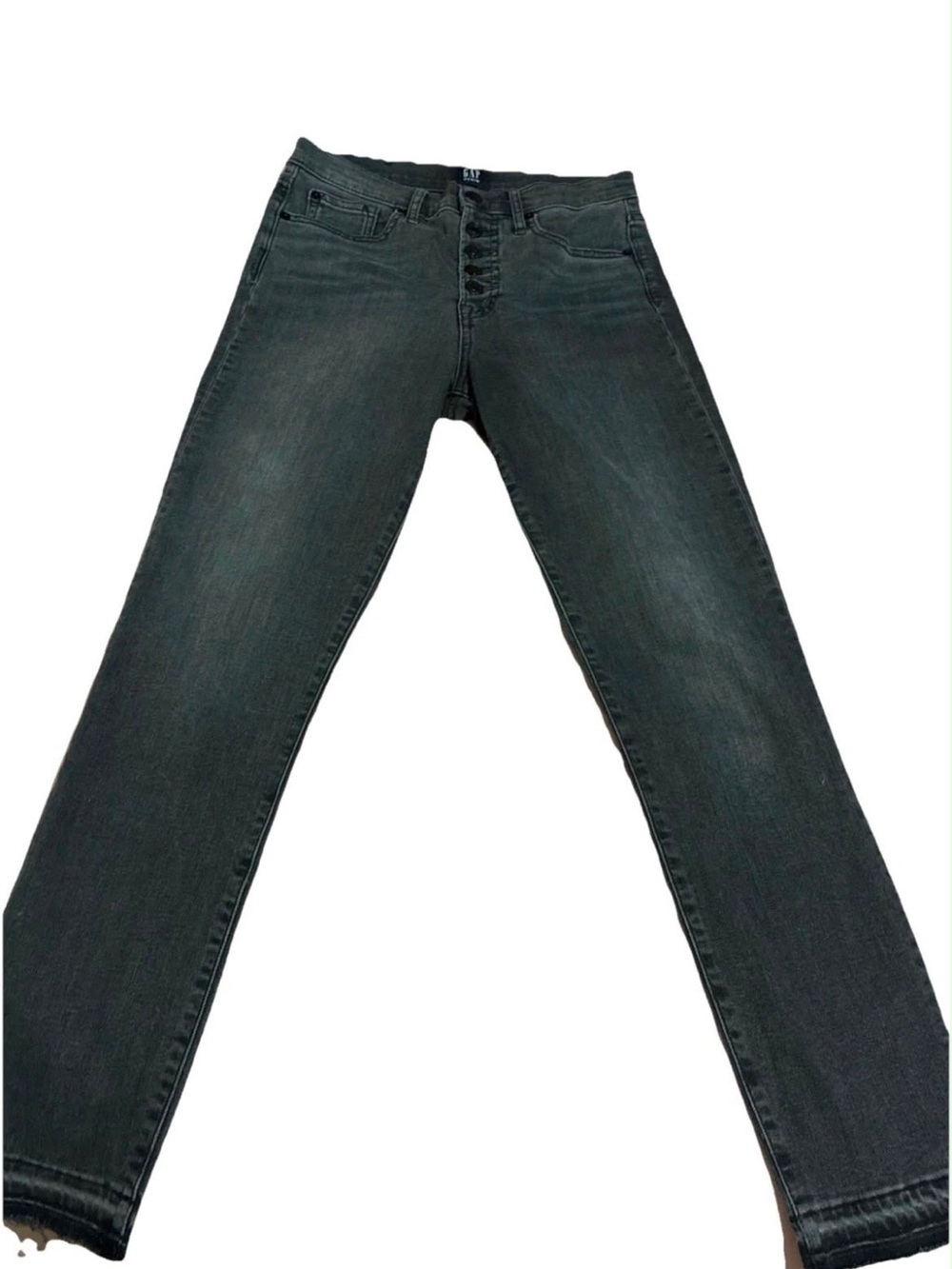 GAP 1969 True Skinny Button Fly Black Jeans Size 27R Raw Hem